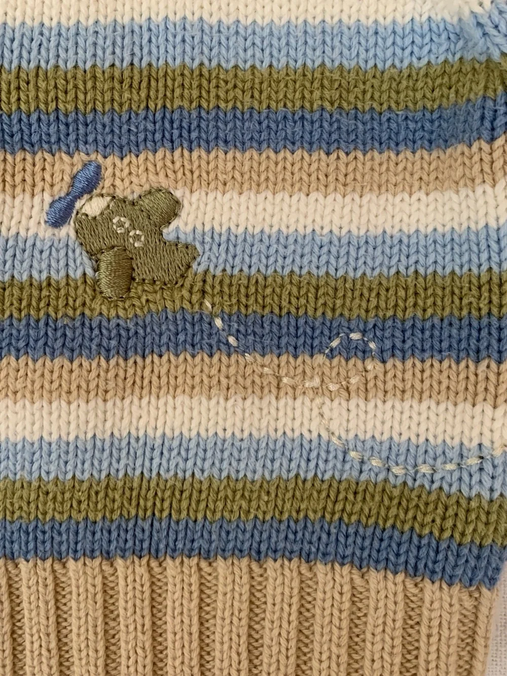 2002 Gymboree 100% Cotton Blue & Green Embroidered Airplane Knit Sweater 0-3M